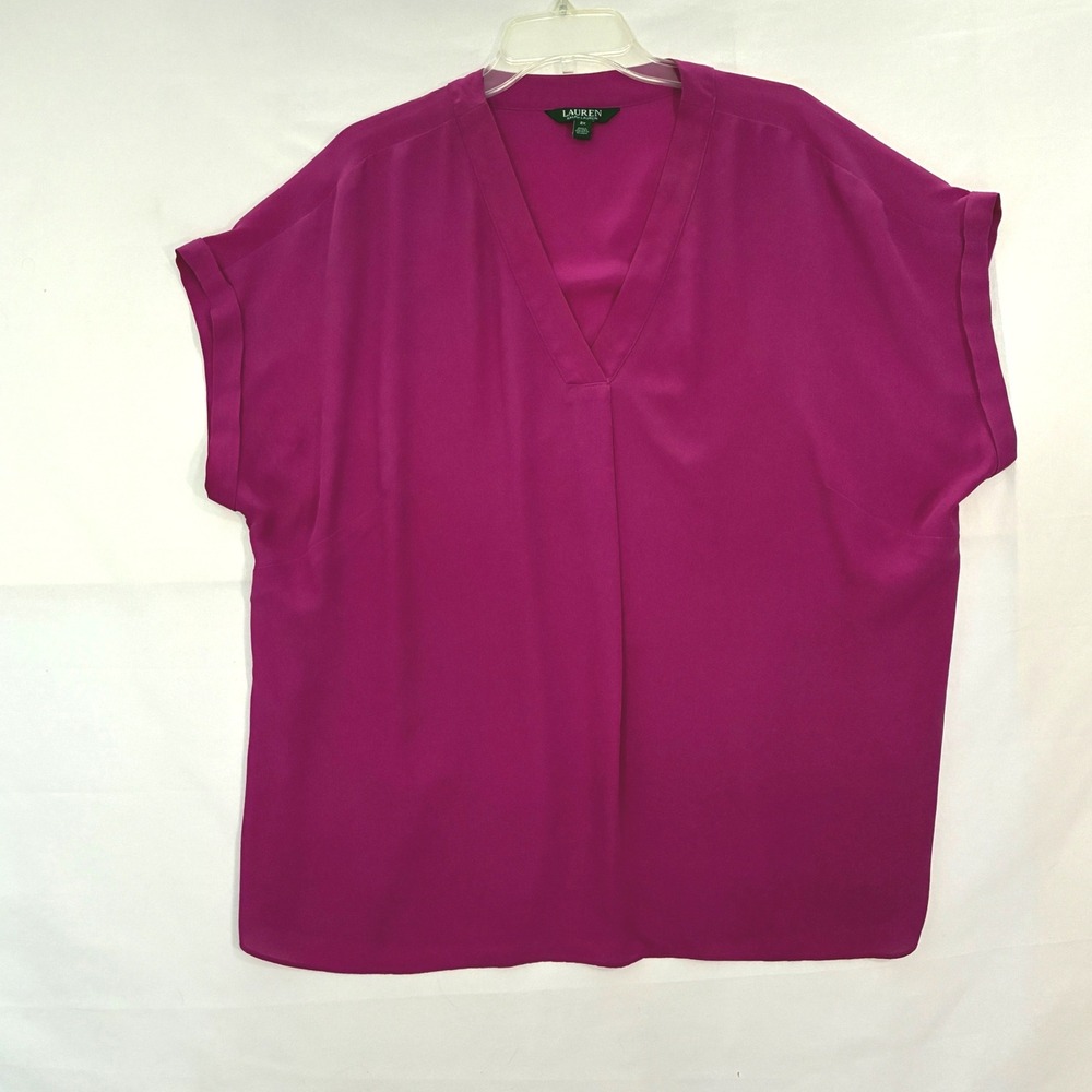 Lauren Ralph Lauren Blouse Womens 2X Magenta V-Neck Dolman Short Sleeve Top